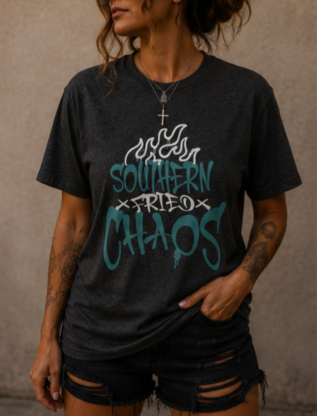 Southern Fried Chaos Tee — Graphic Black Short Sleeve Shirt