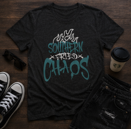 Southern Fried Chaos Tee — Graphic Black Short Sleeve Shirt