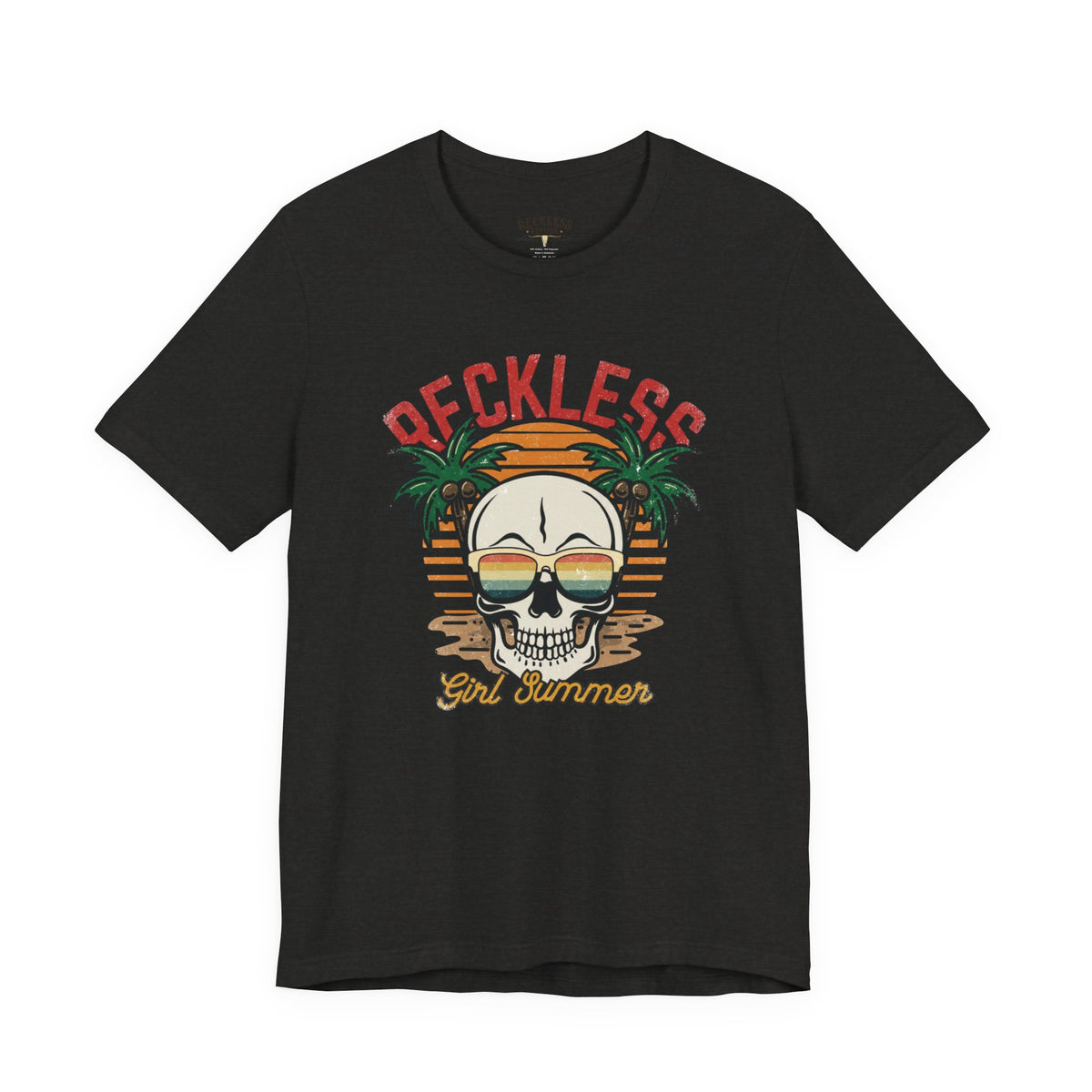 Reckless Summer Skull Tee – Retro Palm Beach Graphic T-Shirt
