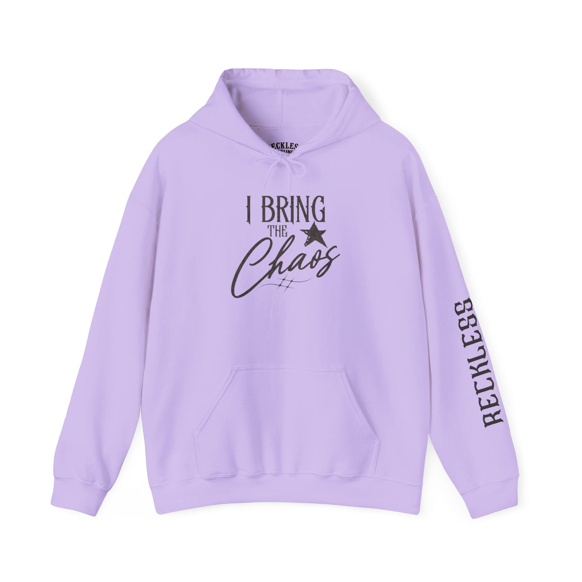 Chaos Hoodie - "I Bring The Chaos" Graphic Hooded Sweatshirt with Sleeve Text