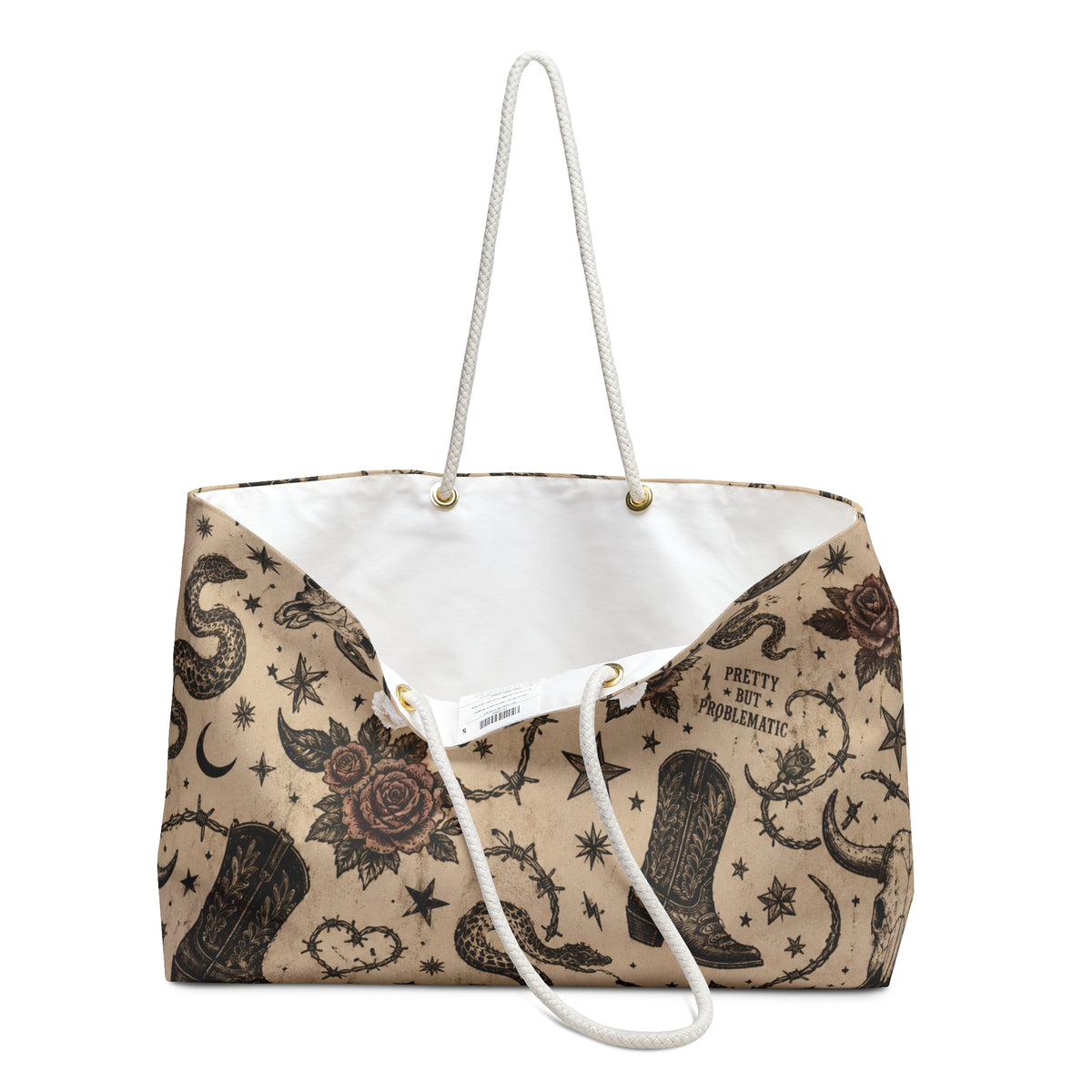 Vintage Western Weekender Bag — Cowboy Boot, Snake & Rose Travel Tote