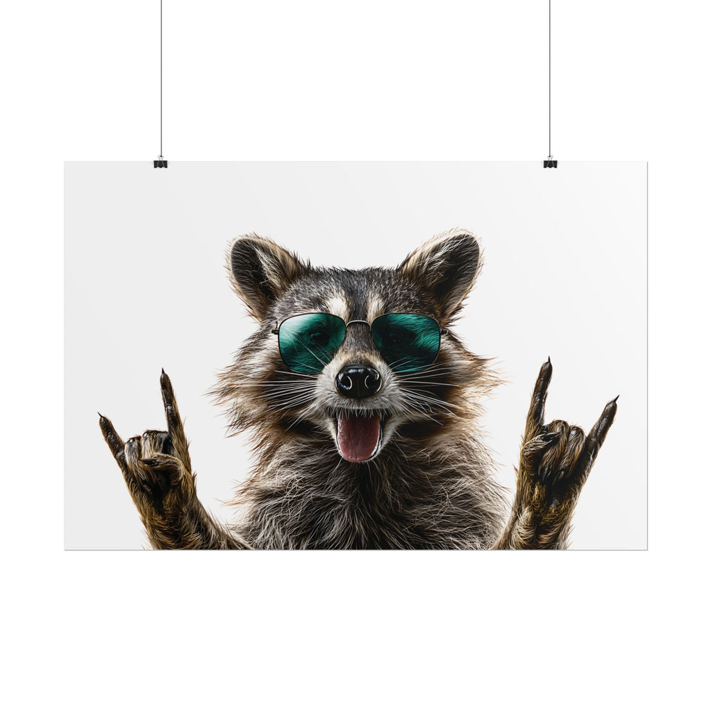 Rocker Raccoon Rolled Poster – Cool Sunglasses Animal Wall Art
