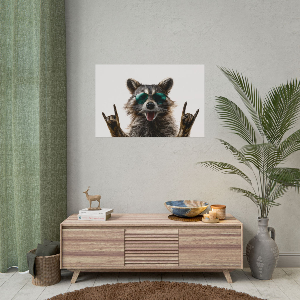 Rocker Raccoon Rolled Poster – Cool Sunglasses Animal Wall Art