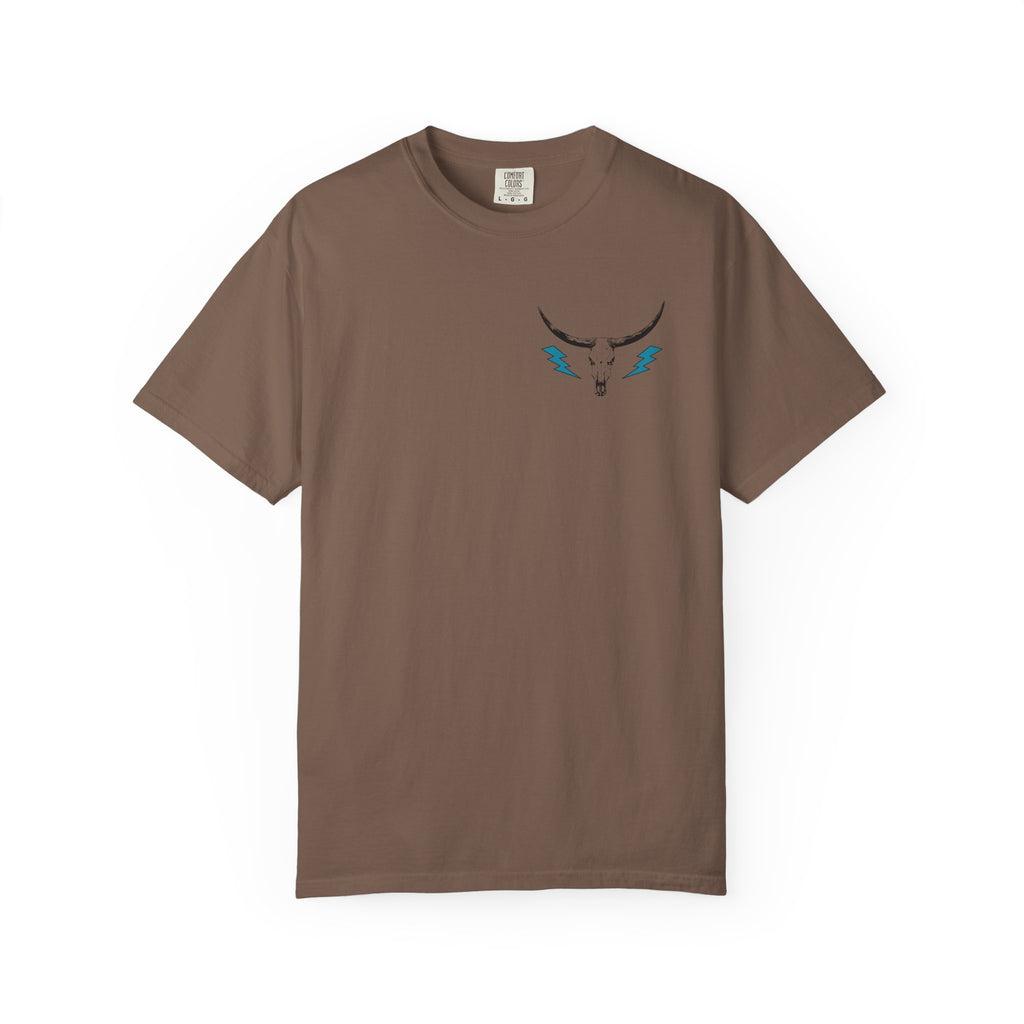 Raisin' Hell Skull Tee — Vintage Western Bull Skull T-Shirt (Front/Back)