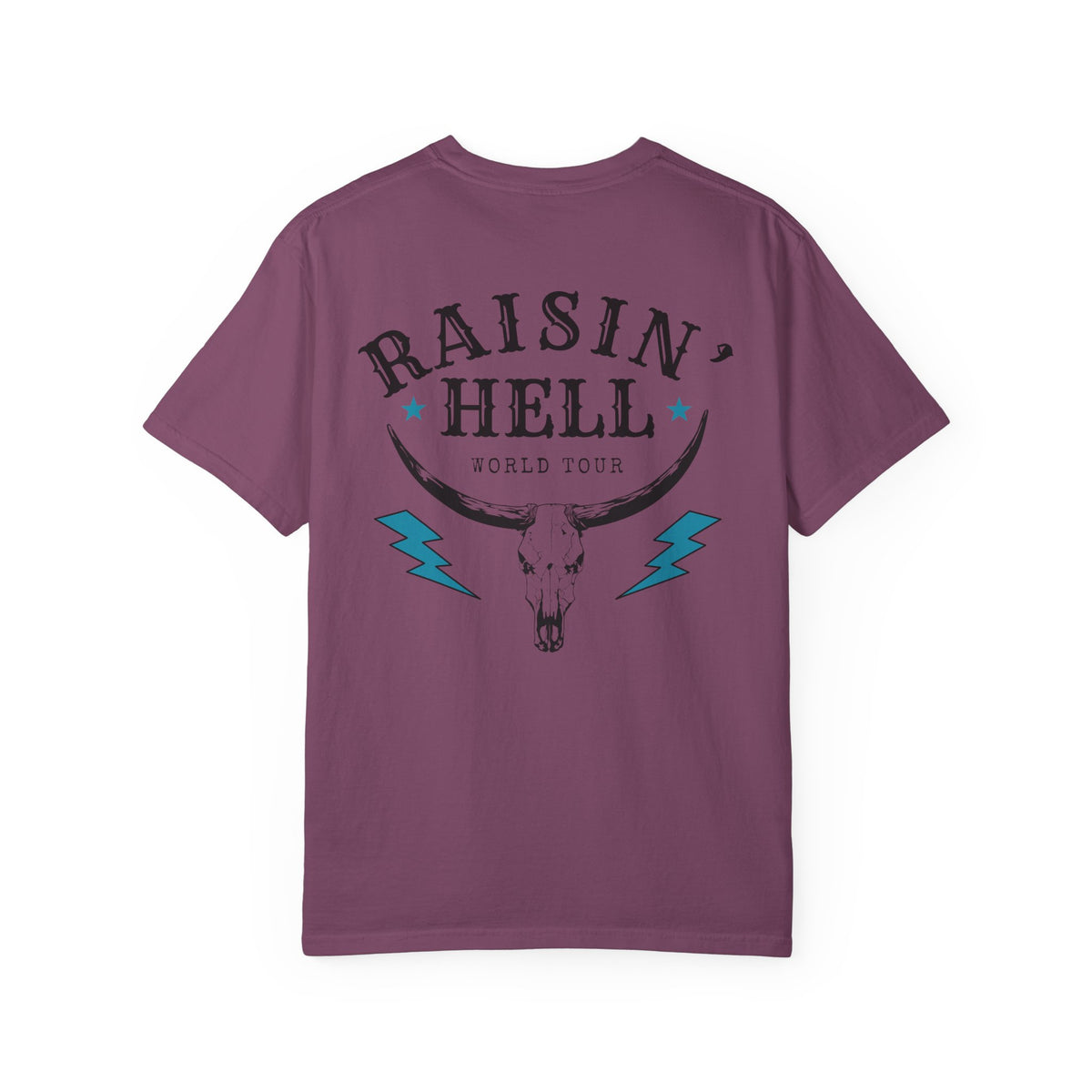 Raisin' Hell Skull Tee — Vintage Western Bull Skull T-Shirt (Front/Back)