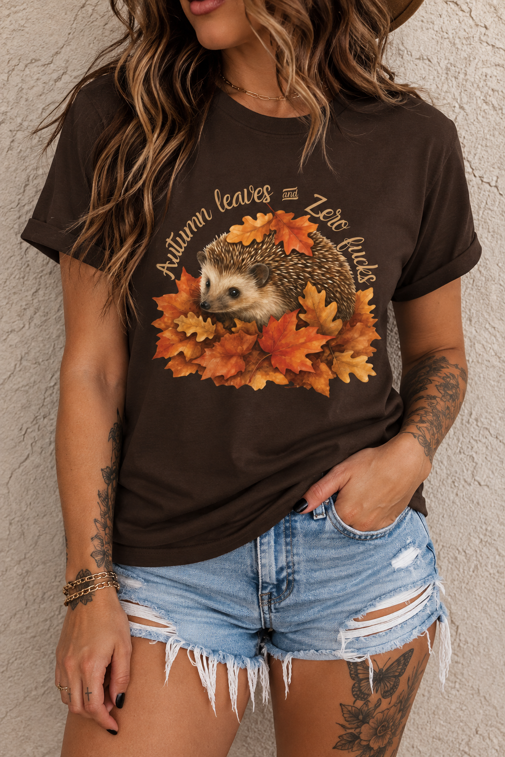 Autumn Leaves and Zero Fucks Hedgehog Fall T-Shirt
