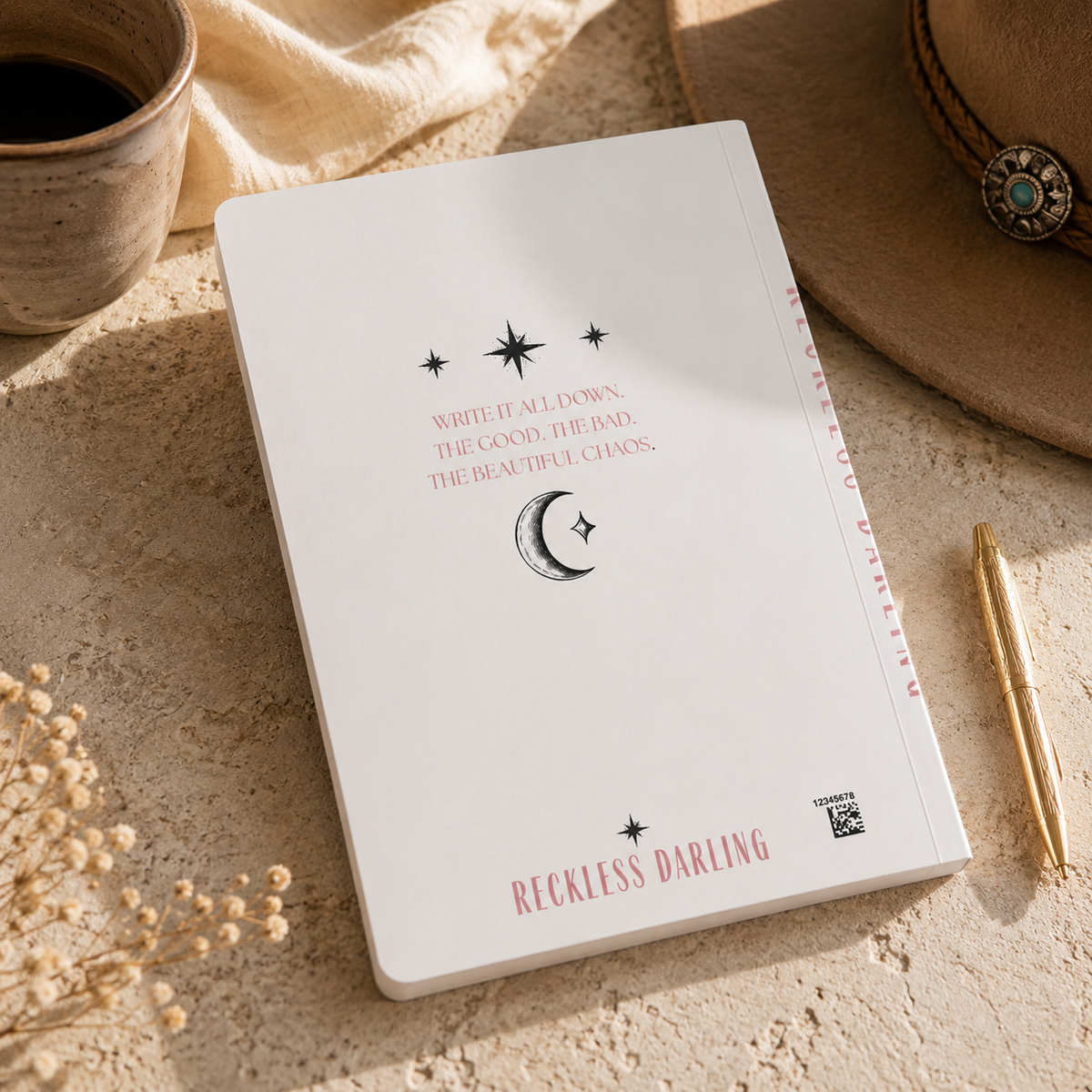 Reckless Darling Softcover Journal — Floral Bull Skull & Moon Lined Notebook