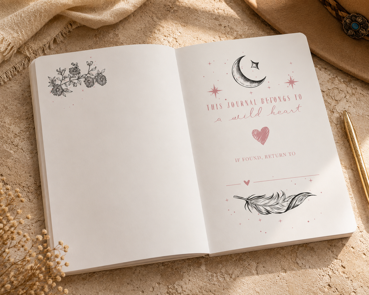 Reckless Darling Softcover Journal — Floral Bull Skull & Moon Lined Notebook