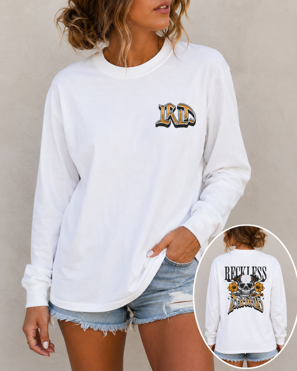 Reckless Darling Long Sleeve Shirt — Skull & Sunflower Graphic