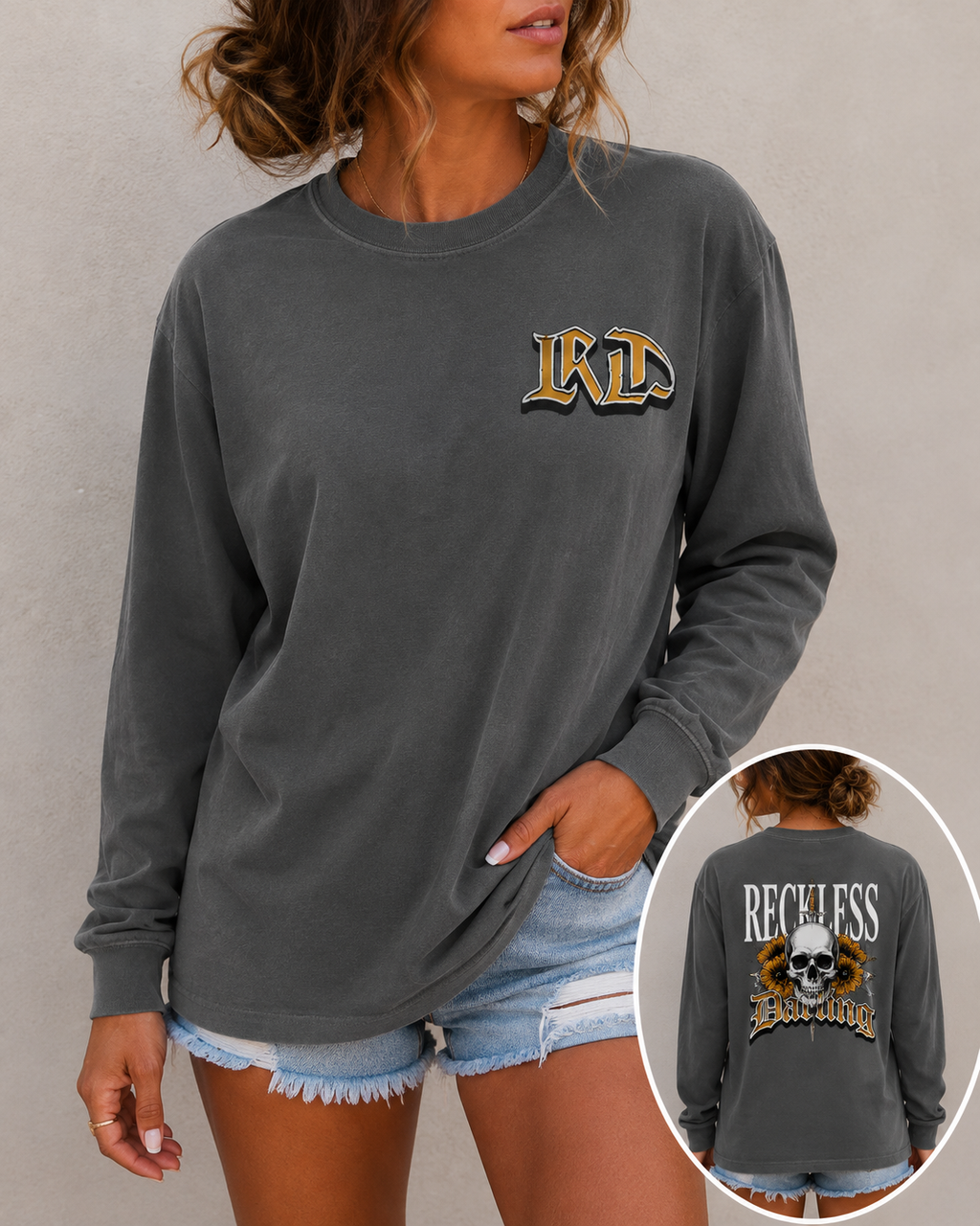 Reckless Darling Long Sleeve Shirt — Skull & Sunflower Graphic