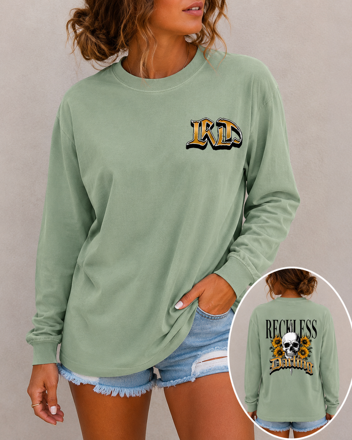 Reckless Darling Long Sleeve Shirt — Skull & Sunflower Graphic