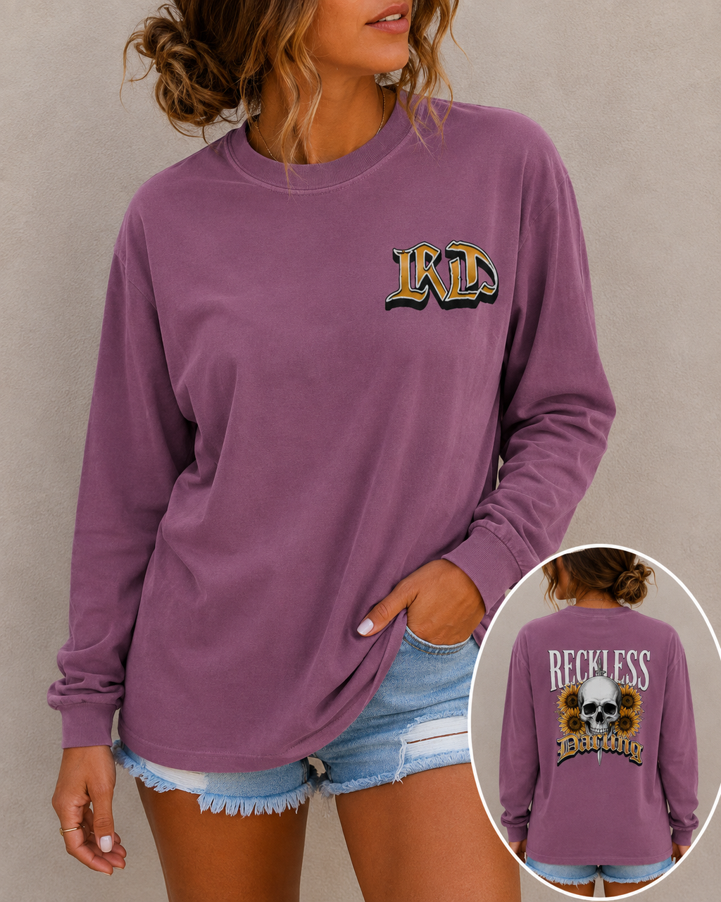 Reckless Darling Long Sleeve Shirt — Skull & Sunflower Graphic