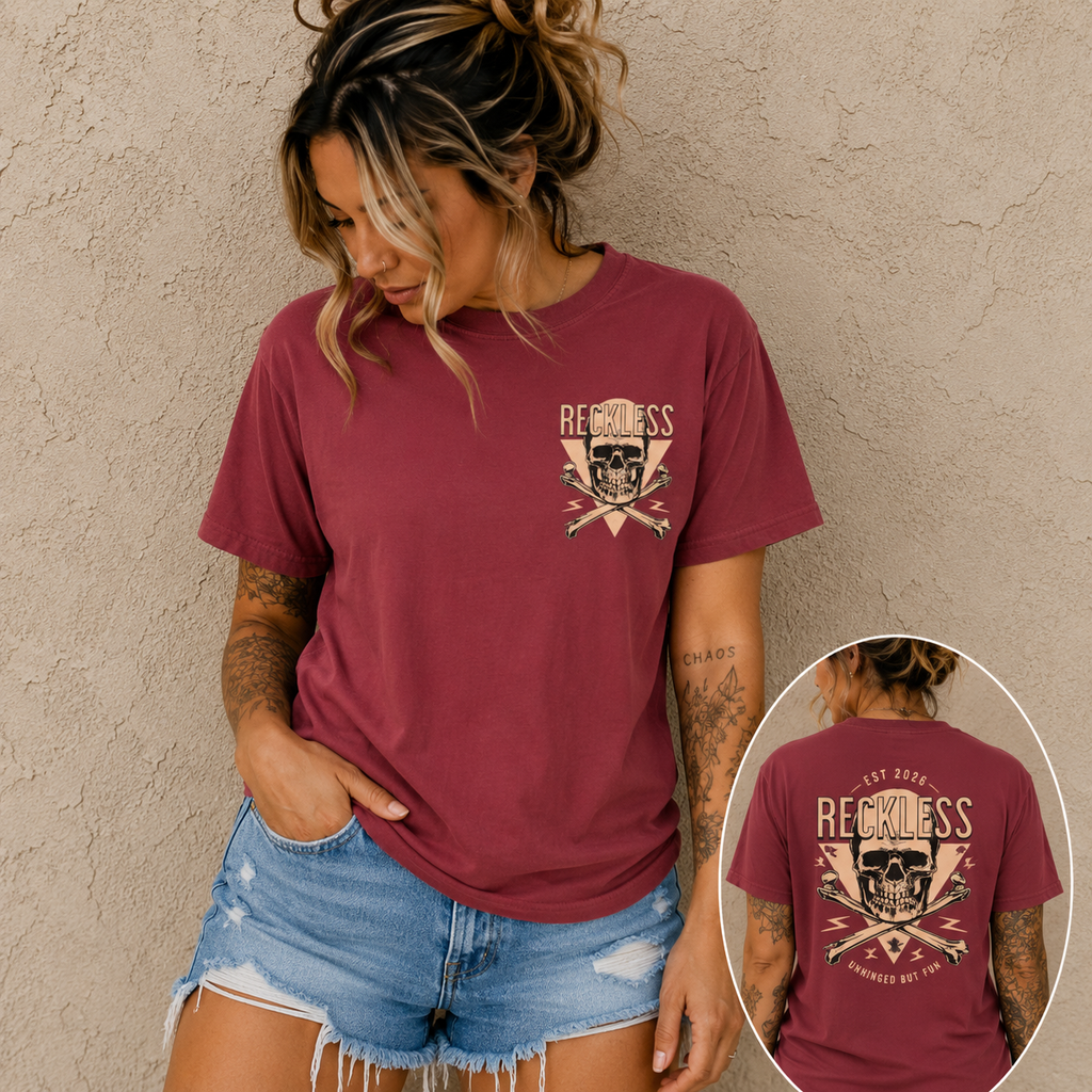 Reckless Skull Graphic T-Shirt — Vintage Skull & Crossed Lightning Tee