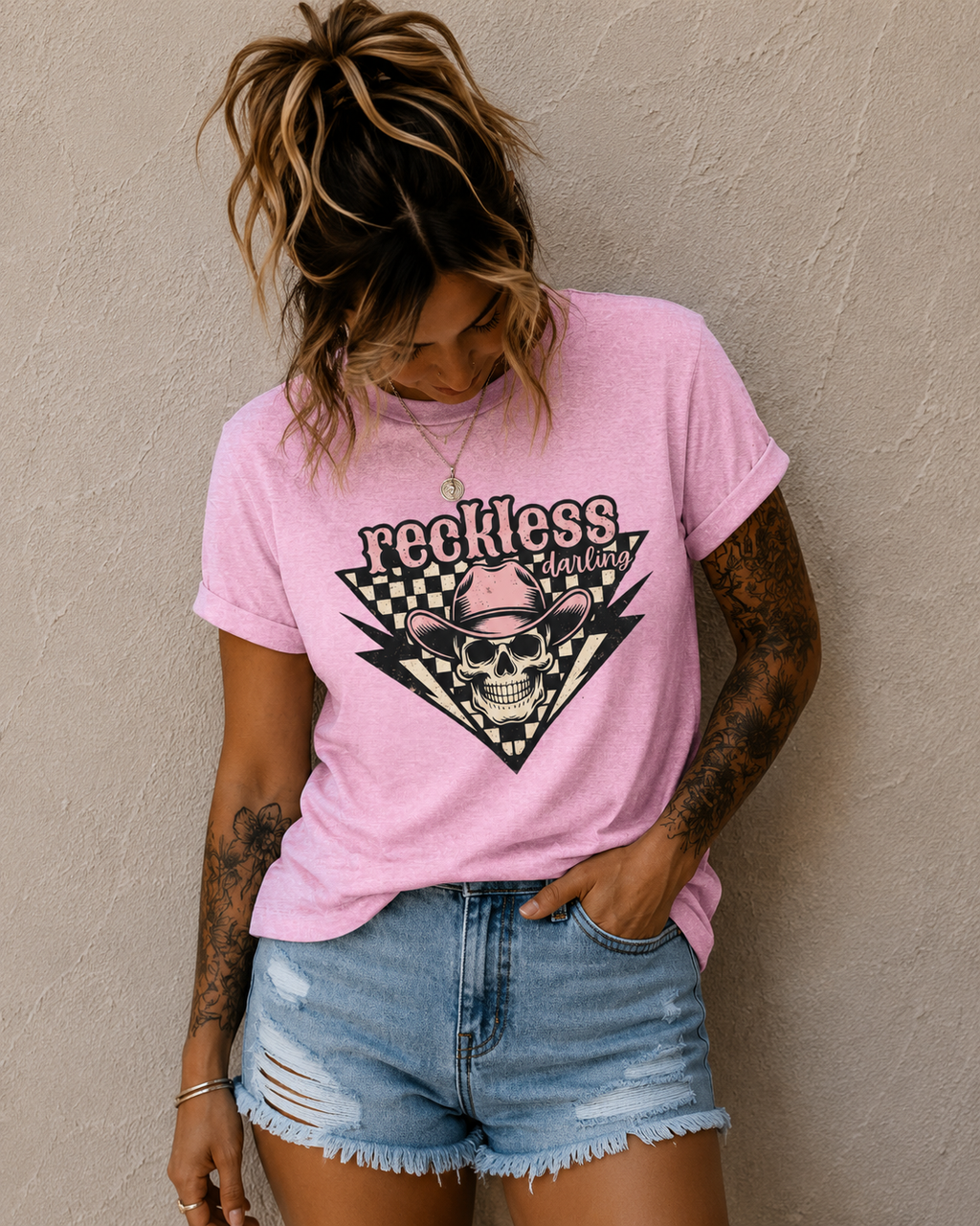 Reckless Darling Skull Tee — Retro Cowboy Skull Graphic T-Shirt