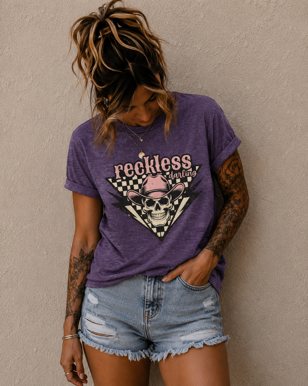 Reckless Darling Skull Tee — Retro Cowboy Skull Graphic T-Shirt