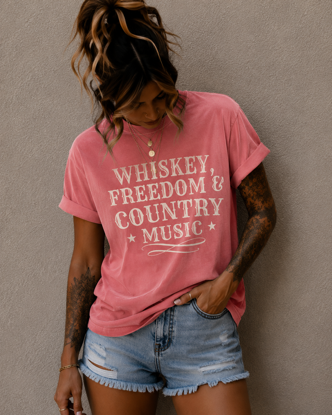 Country Music Graphic T-Shirt — "Whiskey, Freedom & Country Music" Tee