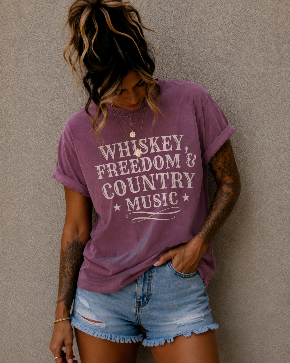 Country Music Graphic T-Shirt — "Whiskey, Freedom & Country Music" Tee