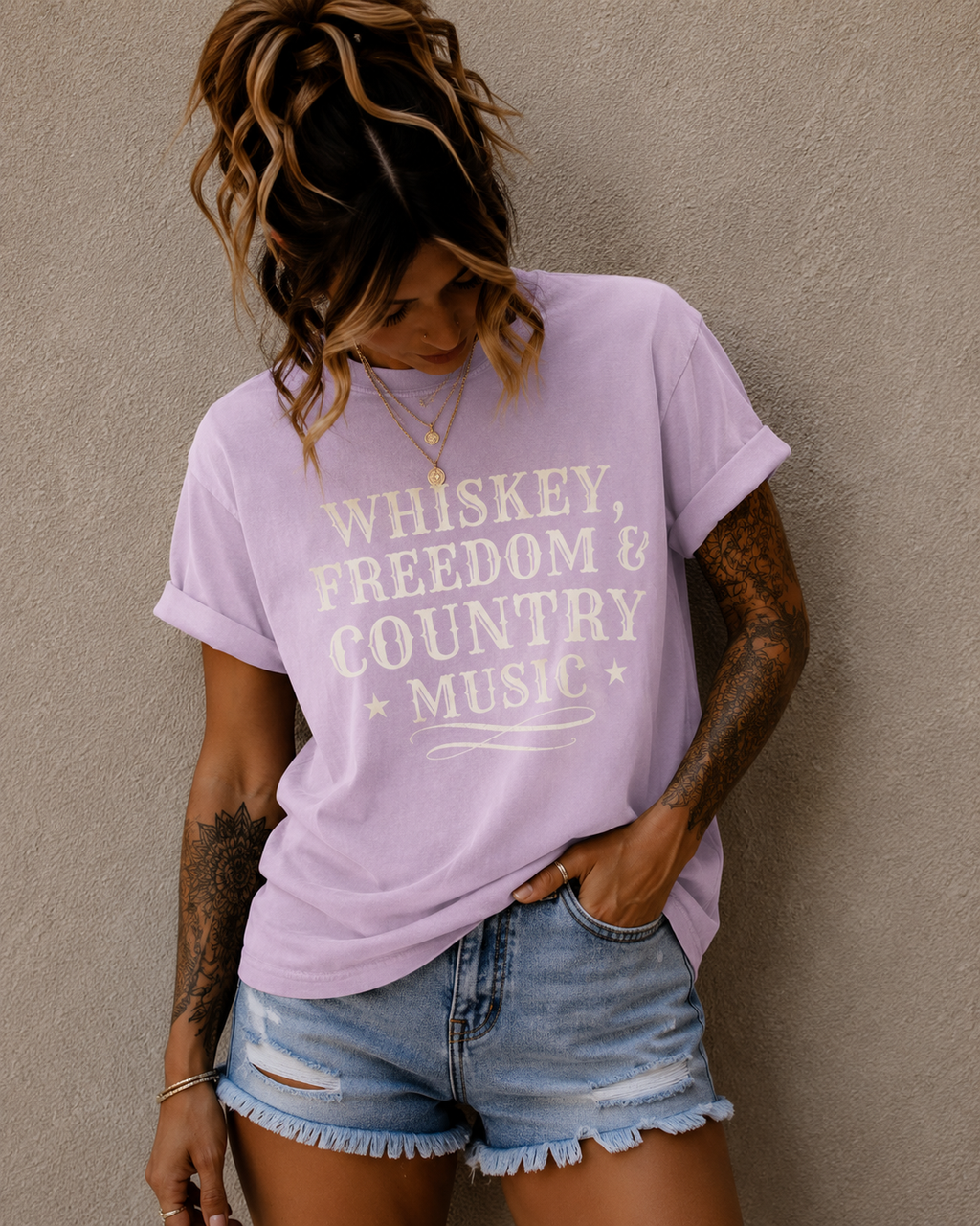 Country Music Graphic T-Shirt — "Whiskey, Freedom & Country Music" Tee