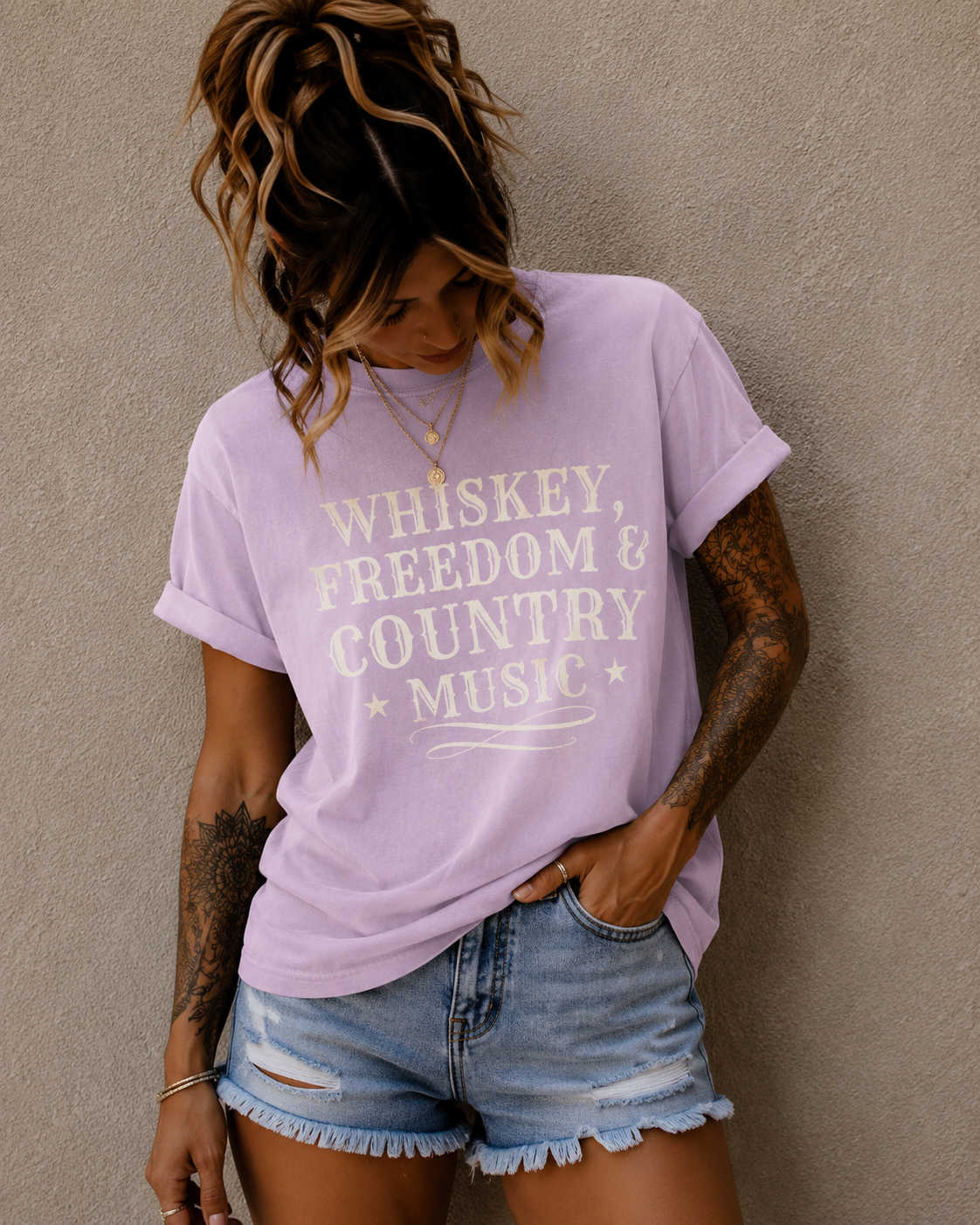 Country Music Graphic T-Shirt — "Whiskey, Freedom & Country Music" Tee