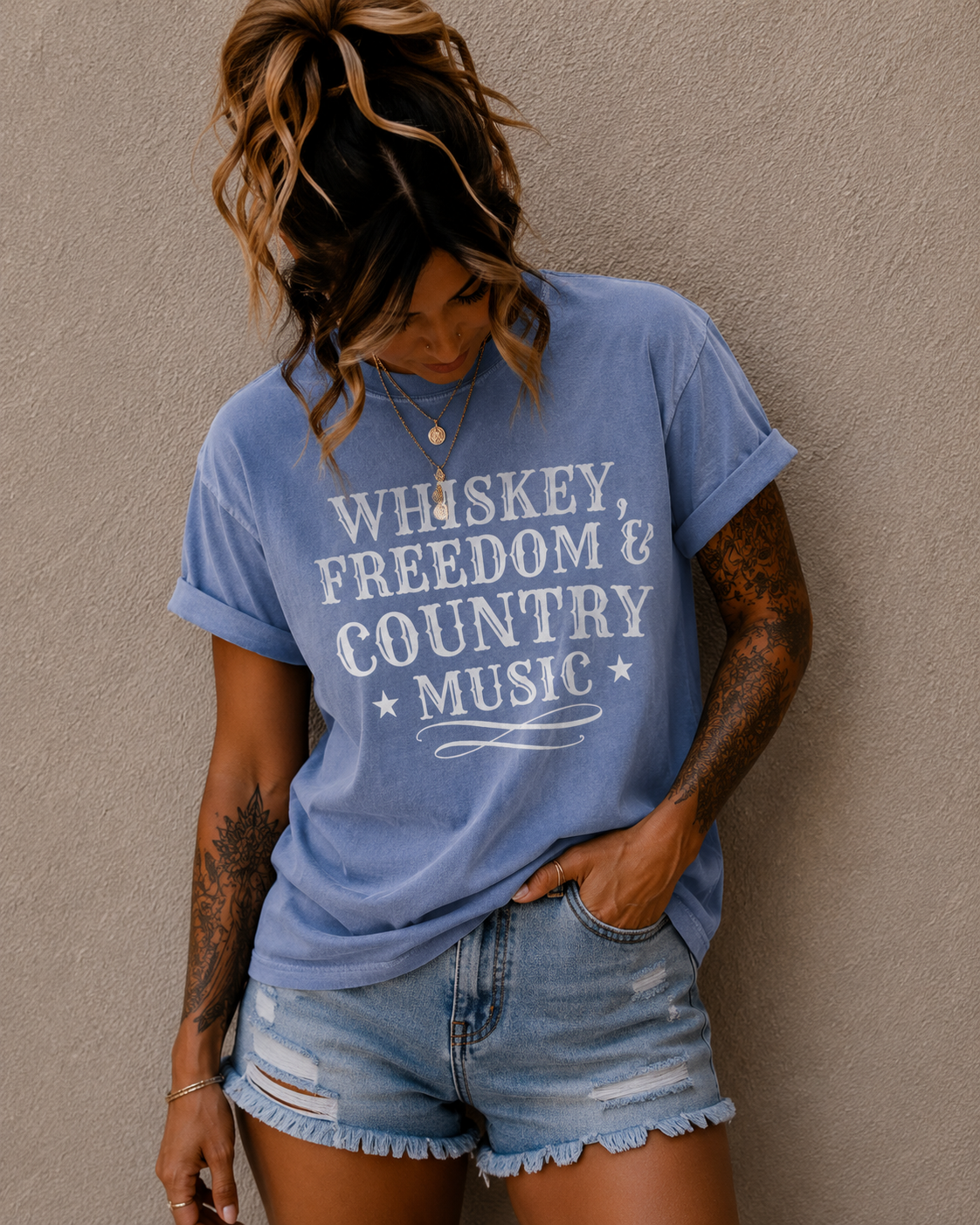 Country Music Graphic T-Shirt — "Whiskey, Freedom & Country Music" Tee