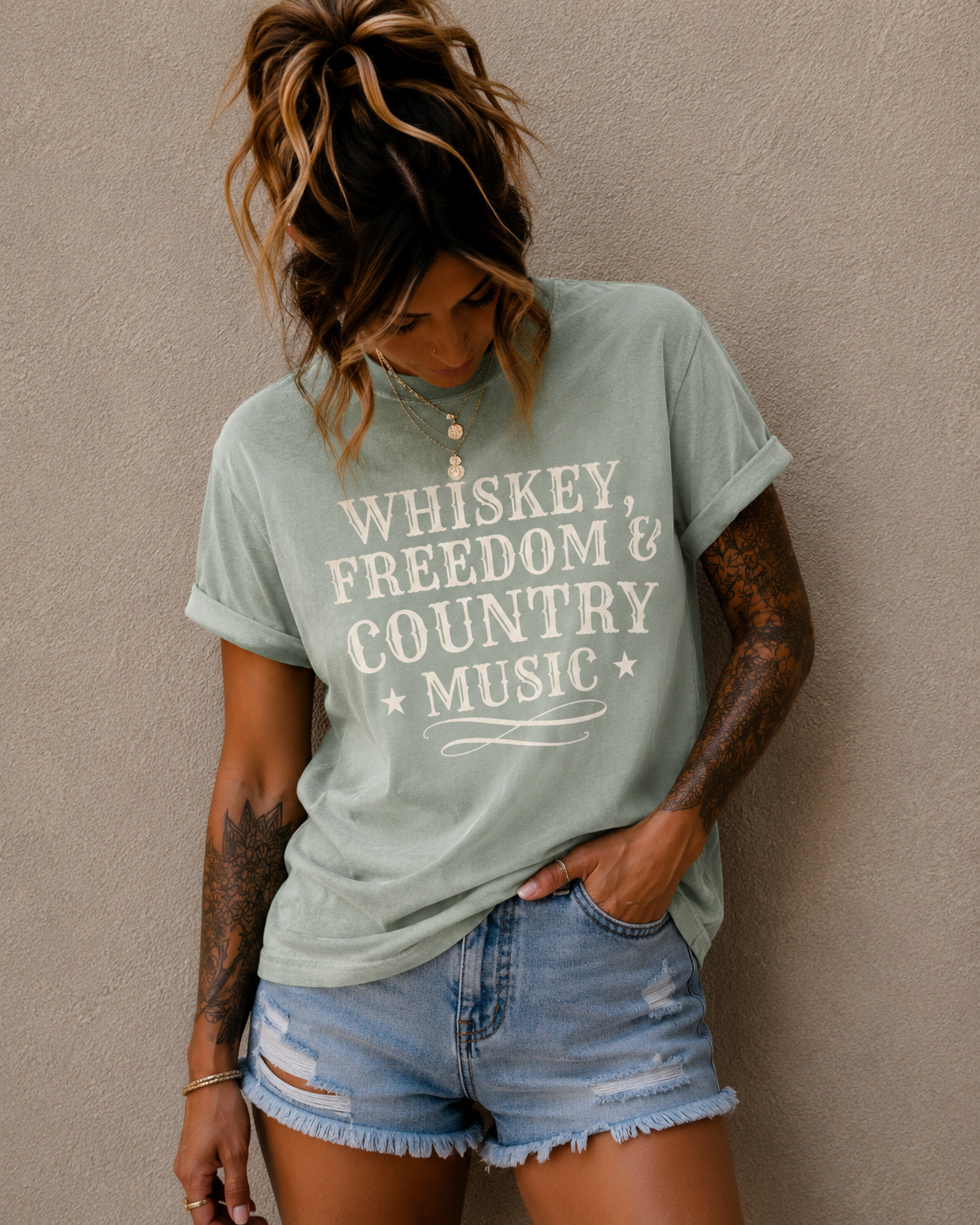 Country Music Graphic T-Shirt — "Whiskey, Freedom & Country Music" Tee