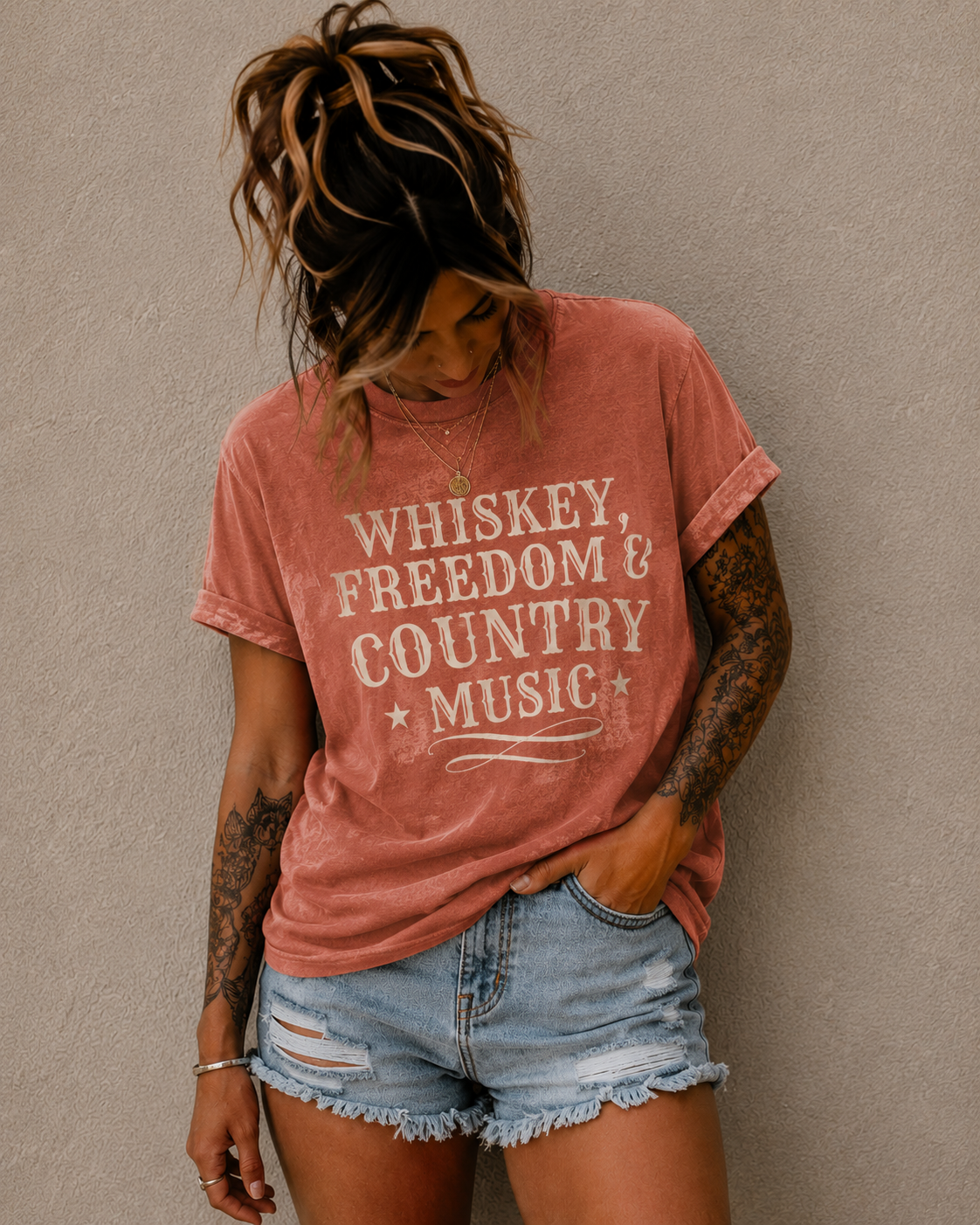 Country Music Graphic T-Shirt — "Whiskey, Freedom & Country Music" Tee