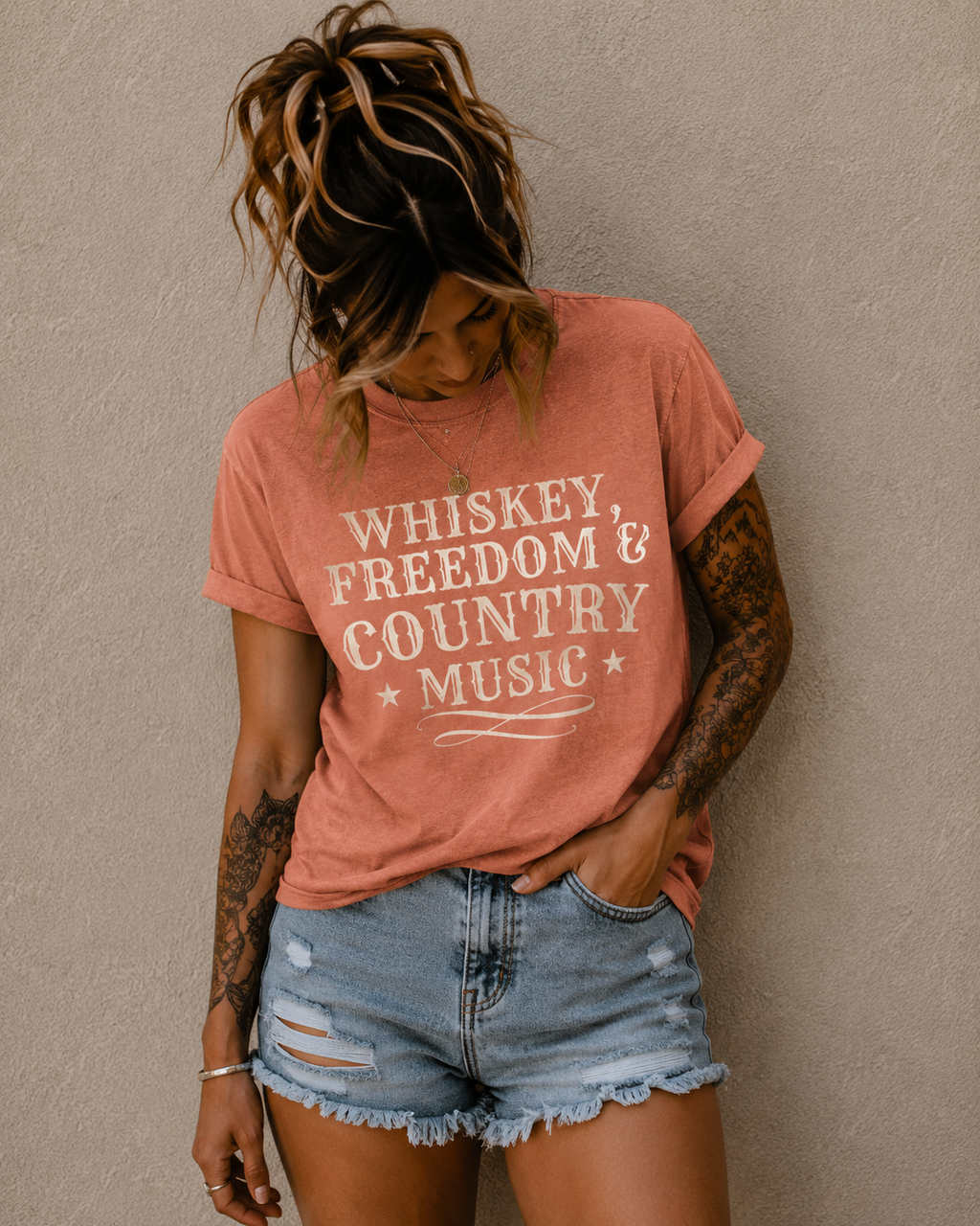 Country Music Graphic T-Shirt — "Whiskey, Freedom & Country Music" Tee