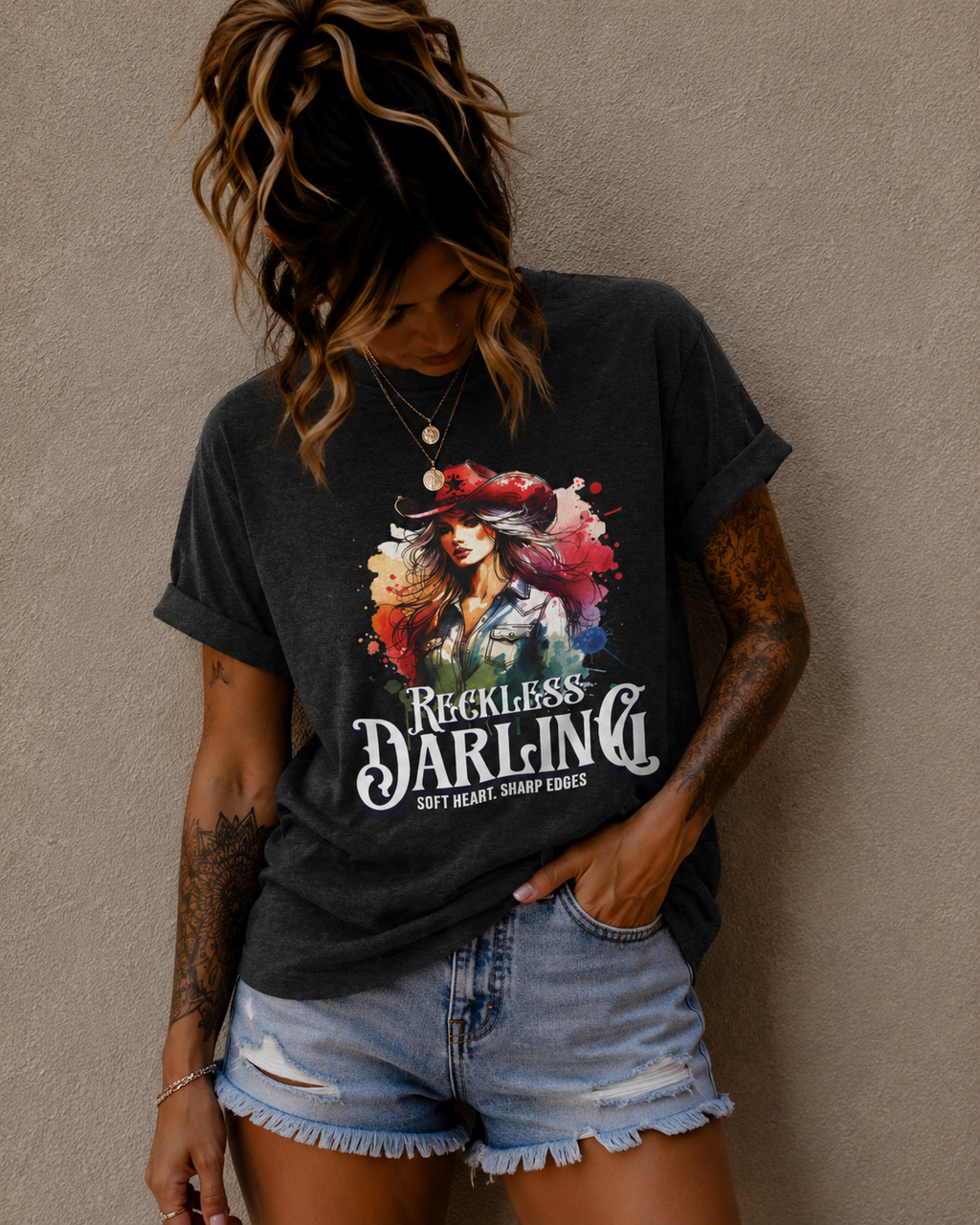Reckless Darling Graphic Tee — 'Soft Heart, Sharp Edges' Women's Cowboy Art Shirt