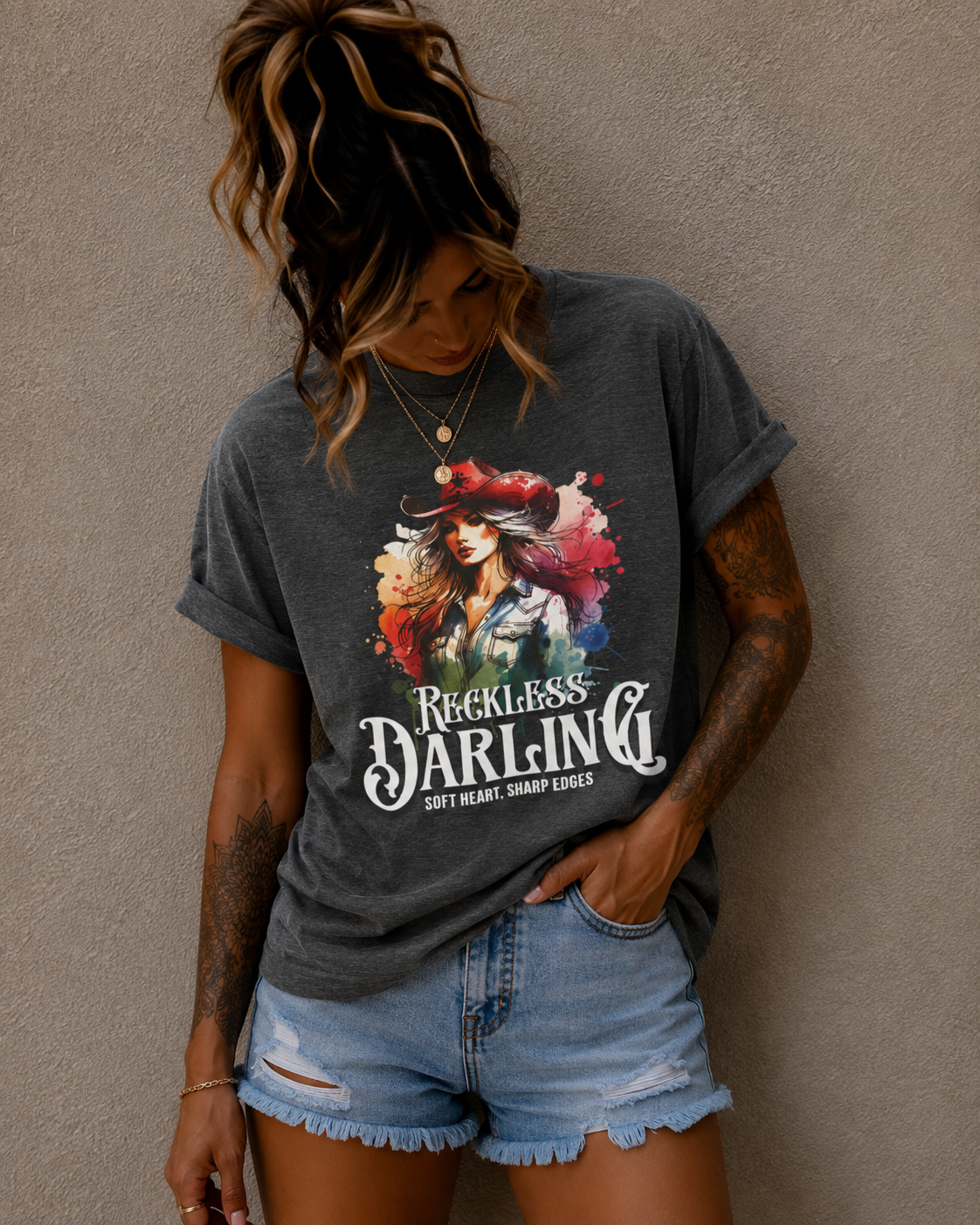 Reckless Darling Graphic Tee — 'Soft Heart, Sharp Edges' Women's Cowboy Art Shirt