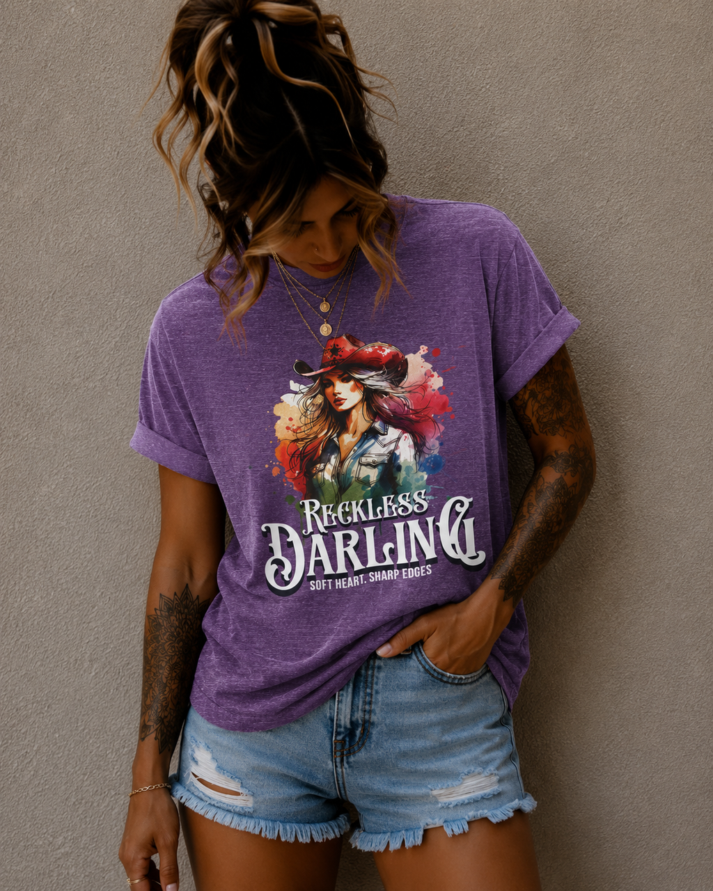 Reckless Darling Graphic Tee — 'Soft Heart, Sharp Edges' Women's Cowboy Art Shirt