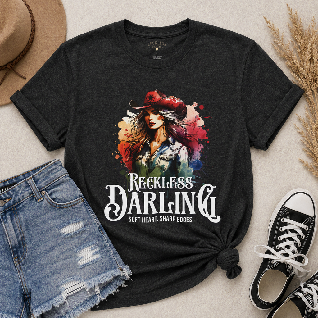 Reckless Darling Graphic Tee — 'Soft Heart, Sharp Edges' Women's Cowboy Art Shirt