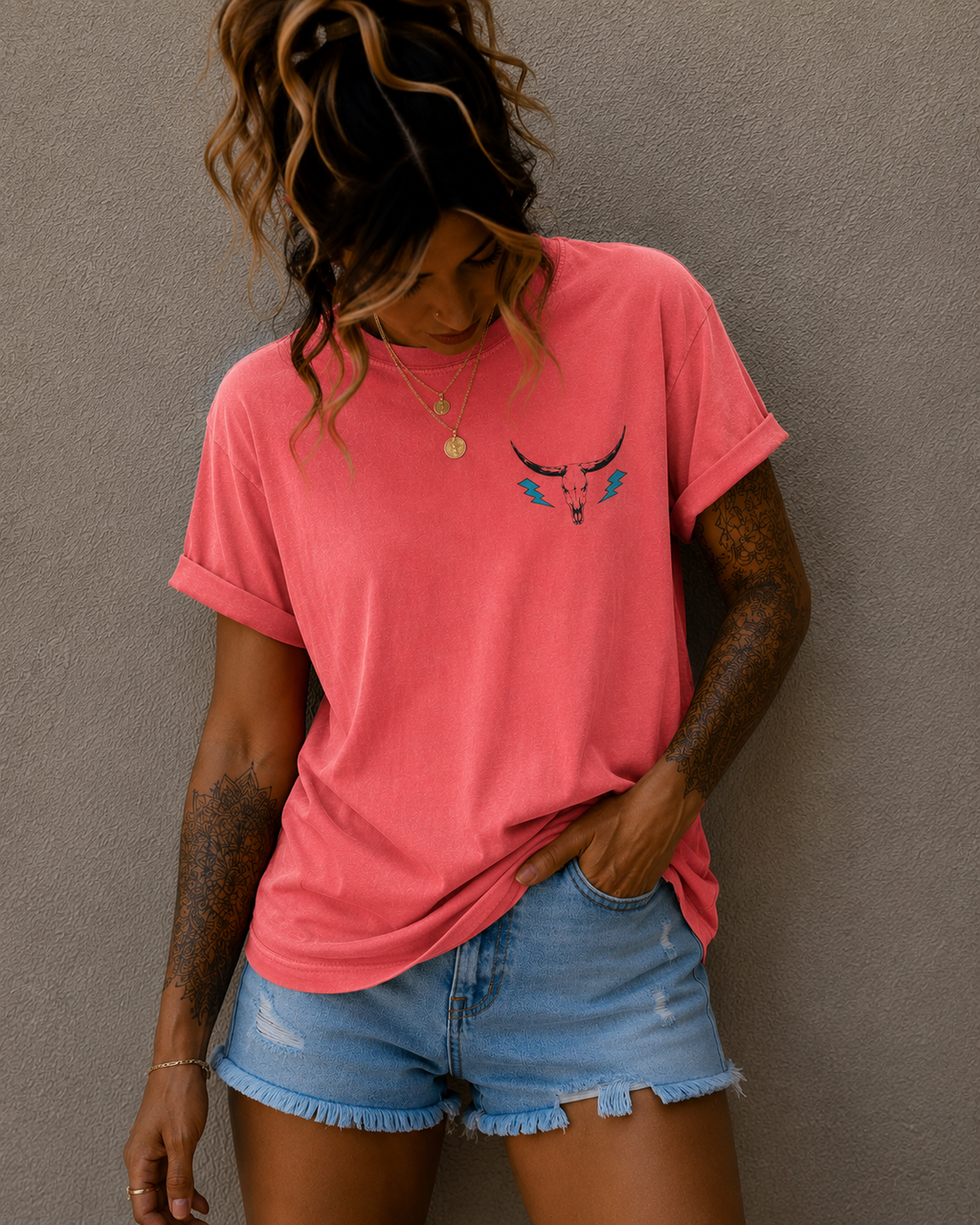 Raisin' Hell Skull Tee — Vintage Western Bull Skull T-Shirt (Front/Back)