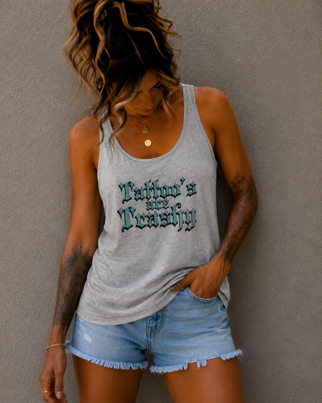 Tattoo's are Trashy Racerback Tank - Women's Gothic Script Tattoo Pride Tank Top