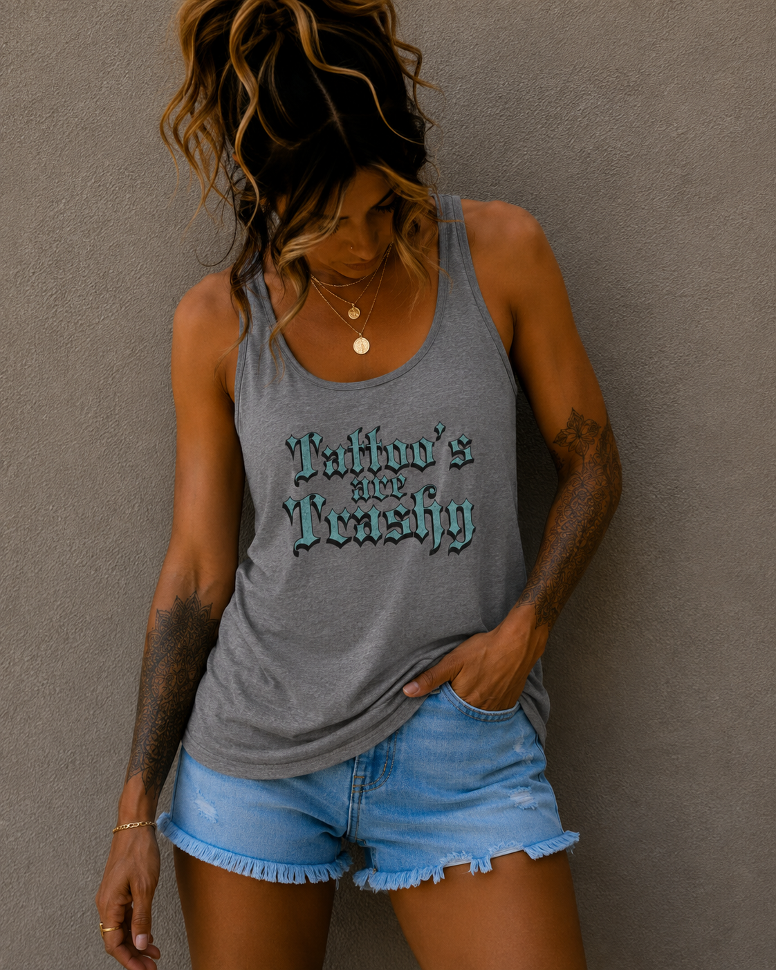 Tattoo's are Trashy Racerback Tank - Women's Gothic Script Tattoo Pride Tank Top