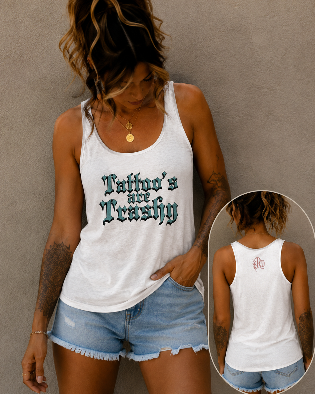 Tattoo's are Trashy Racerback Tank - Women's Gothic Script Tattoo Pride Tank Top