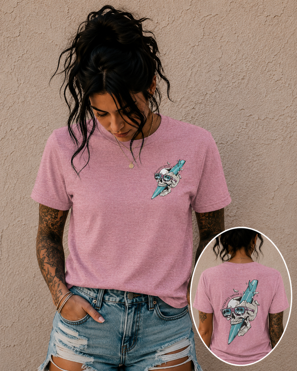 Skull Sunglasses Surfboard Tee — Retro Beach Skull Graphic T‑Shirt