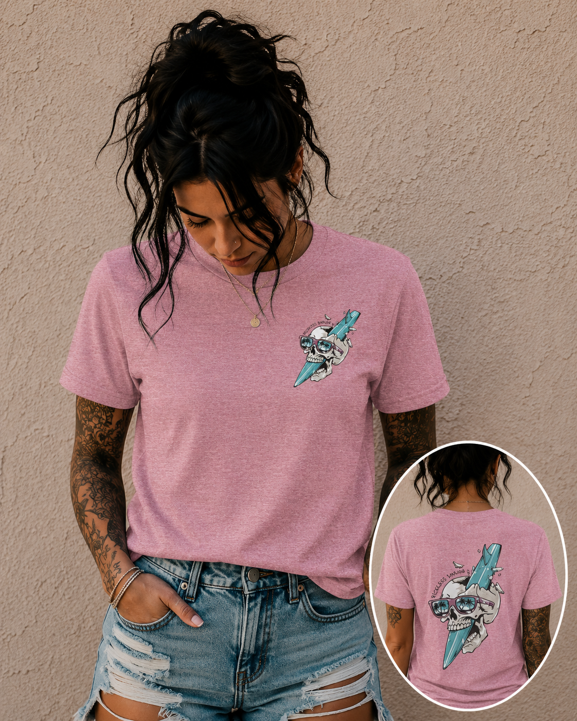 Skull Sunglasses Surfboard Tee — Retro Beach Skull Graphic T‑Shirt