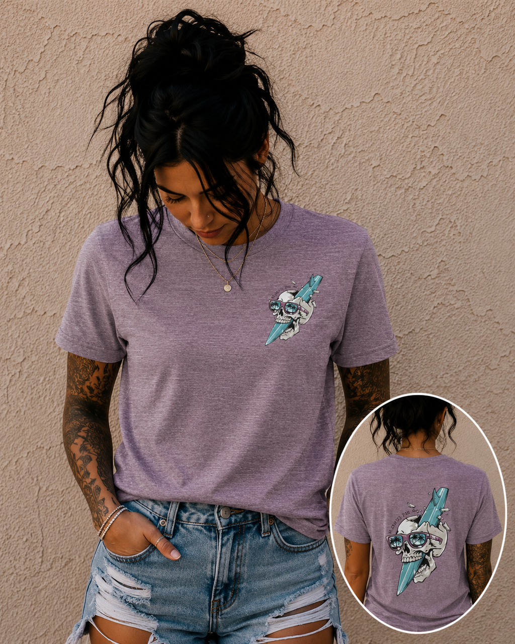 Skull Sunglasses Surfboard Tee — Retro Beach Skull Graphic T‑Shirt