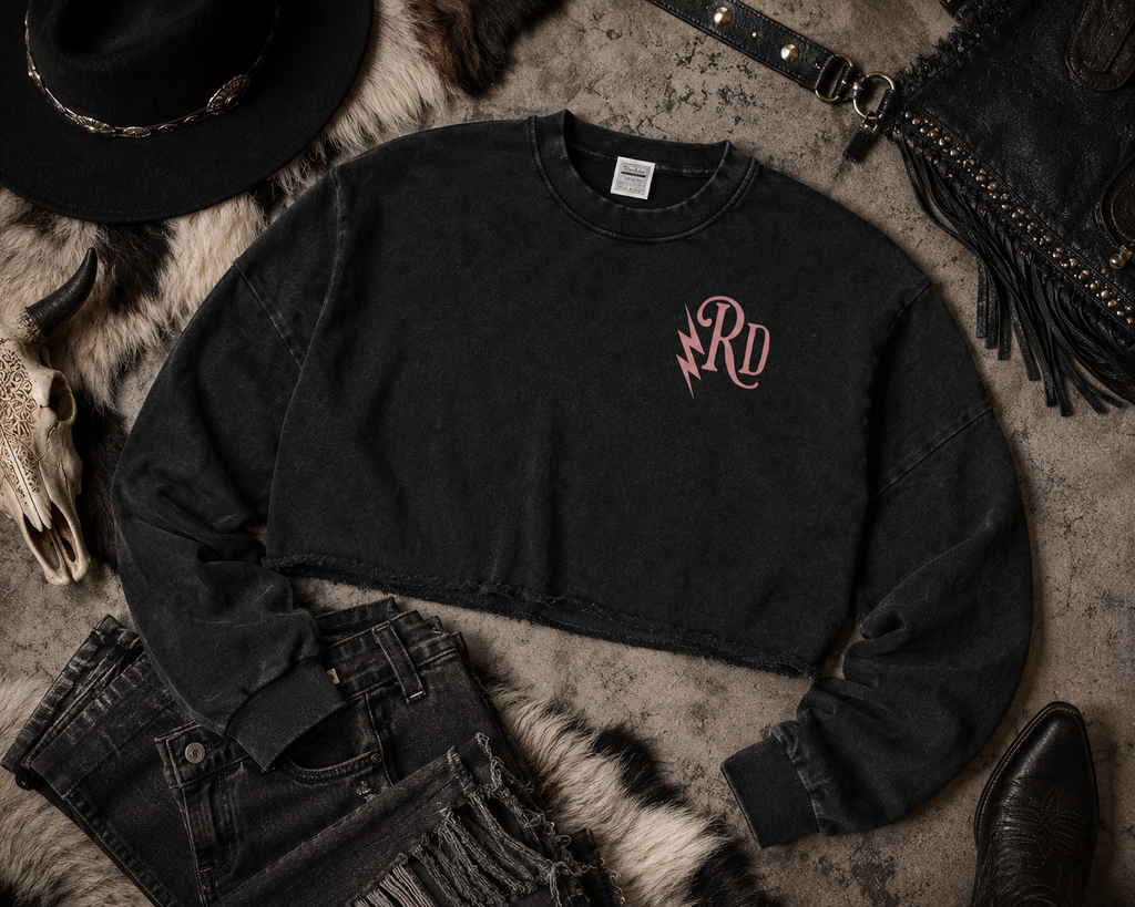 Snow Washed Raw Edge Cropped Sweatshirt