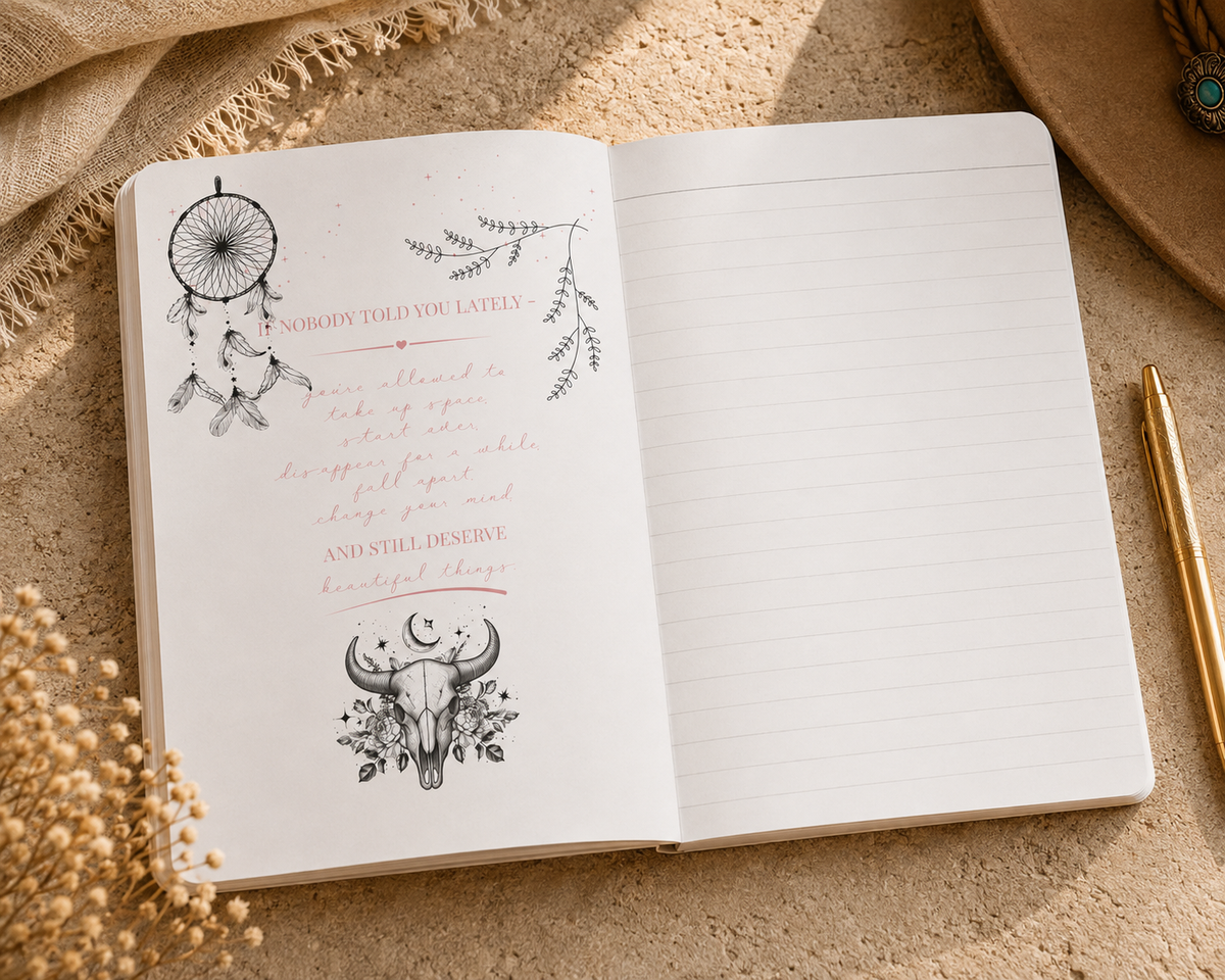 Reckless Darling Softcover Journal — Floral Bull Skull & Moon Lined Notebook