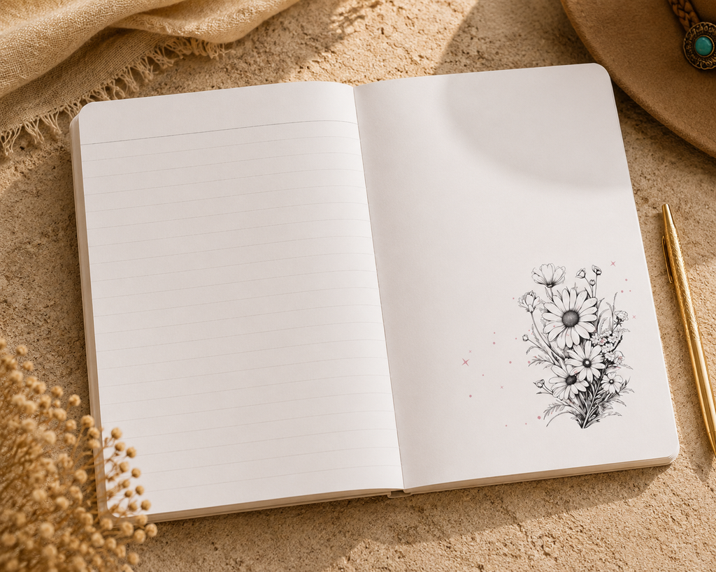 Reckless Darling Softcover Journal — Floral Bull Skull & Moon Lined Notebook