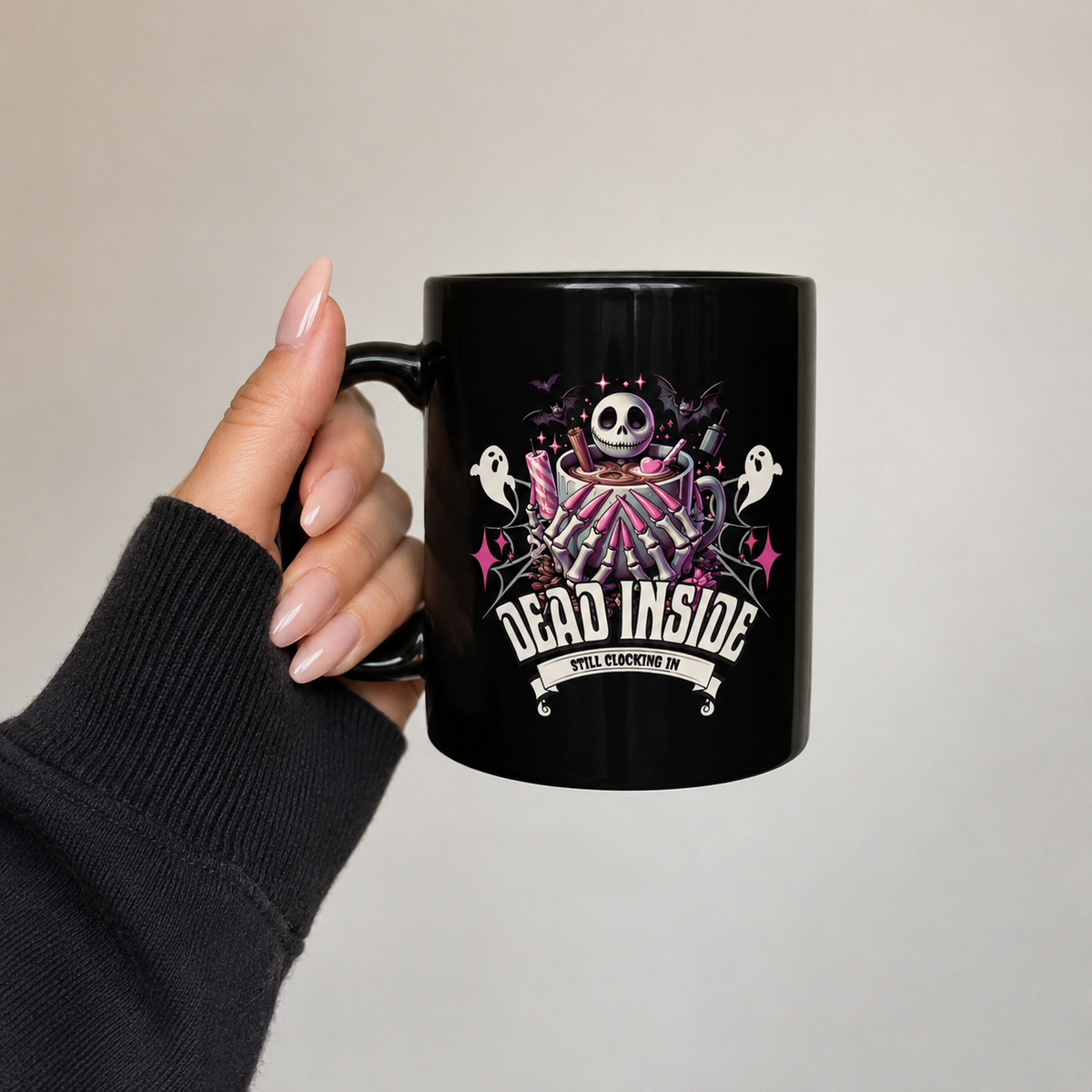 Dead Inside Ceramic Mug — Gothic Halloween Skull Coffee Cup