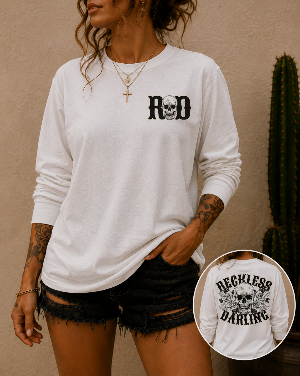 Reckless Darling Skull Long Sleeve Tee