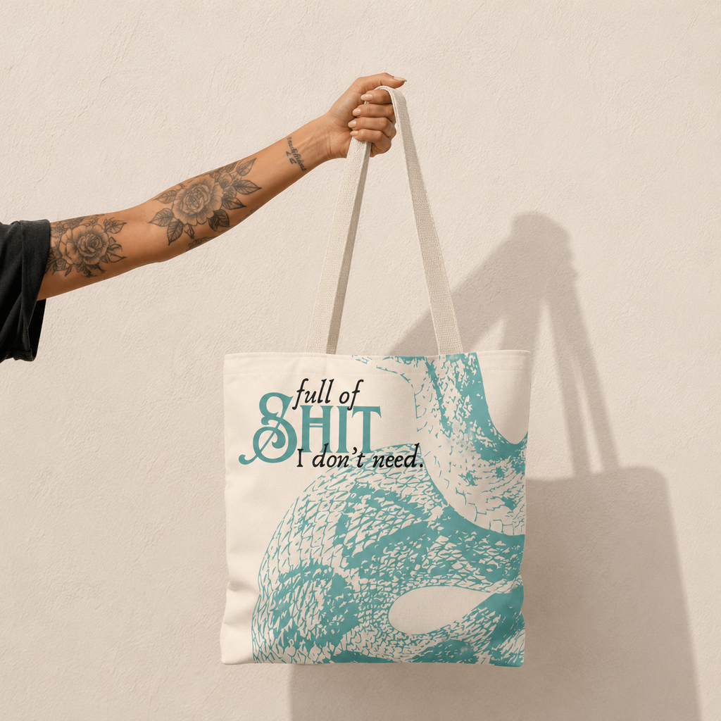 Tote Bag — "Full of Shit I Don't Need" Vintage Snake Graphic Tote