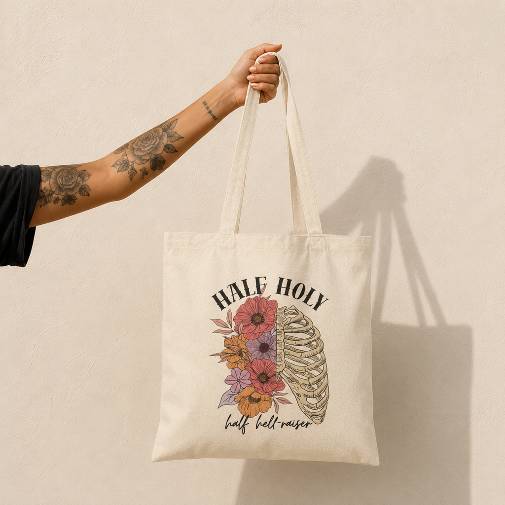 Tote Bag — 'Half Holy' Floral Ribcage Reusable Cotton Tote
