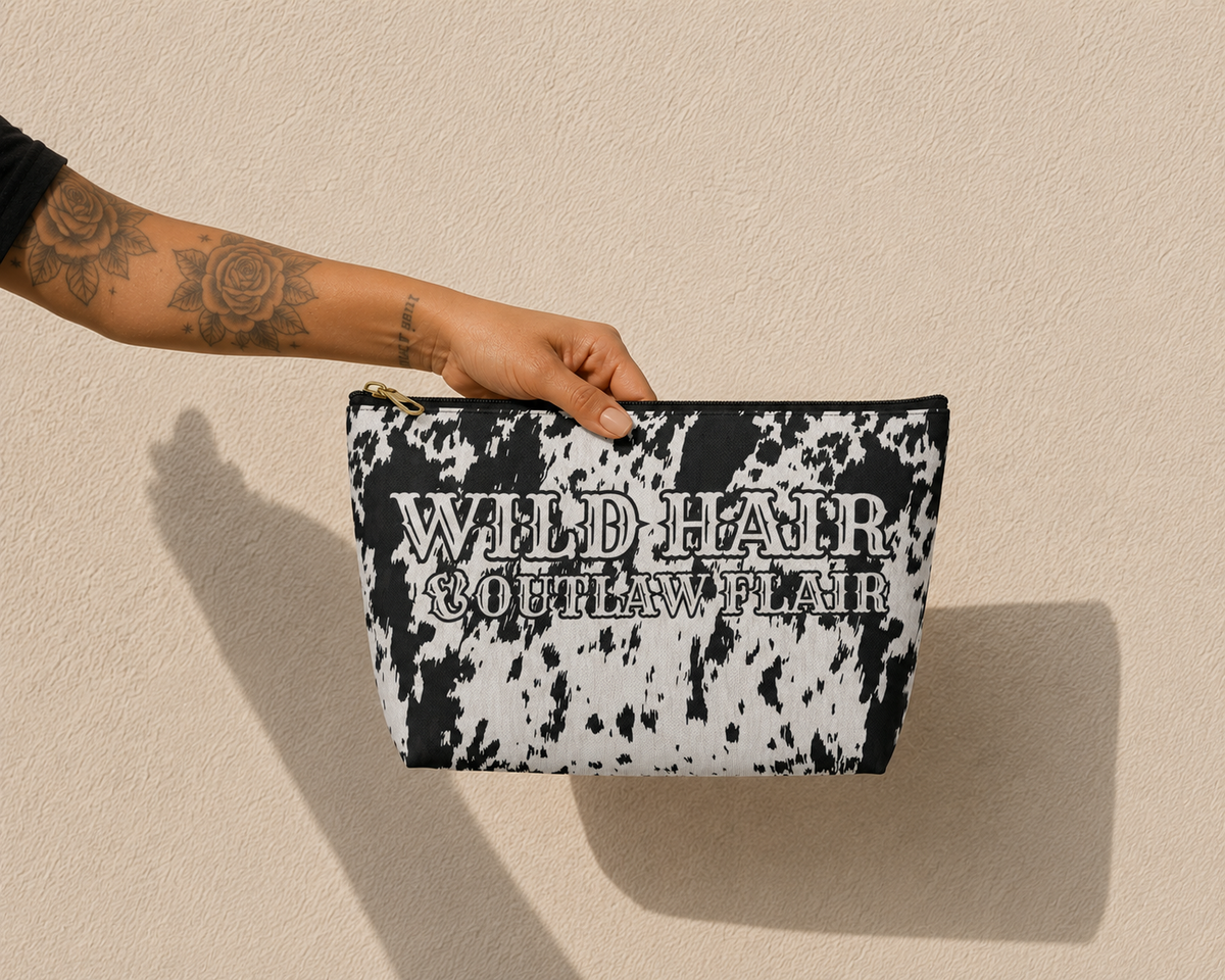 Accessory Pouch — Wild Hair Outlaw Flair Cowhide Makeup Bag