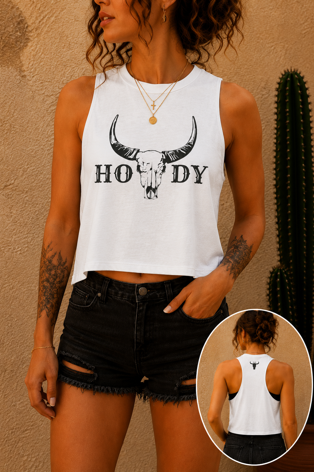 Cow Skull 'Howdy' Crop Top – Western Graphic Women's Tank