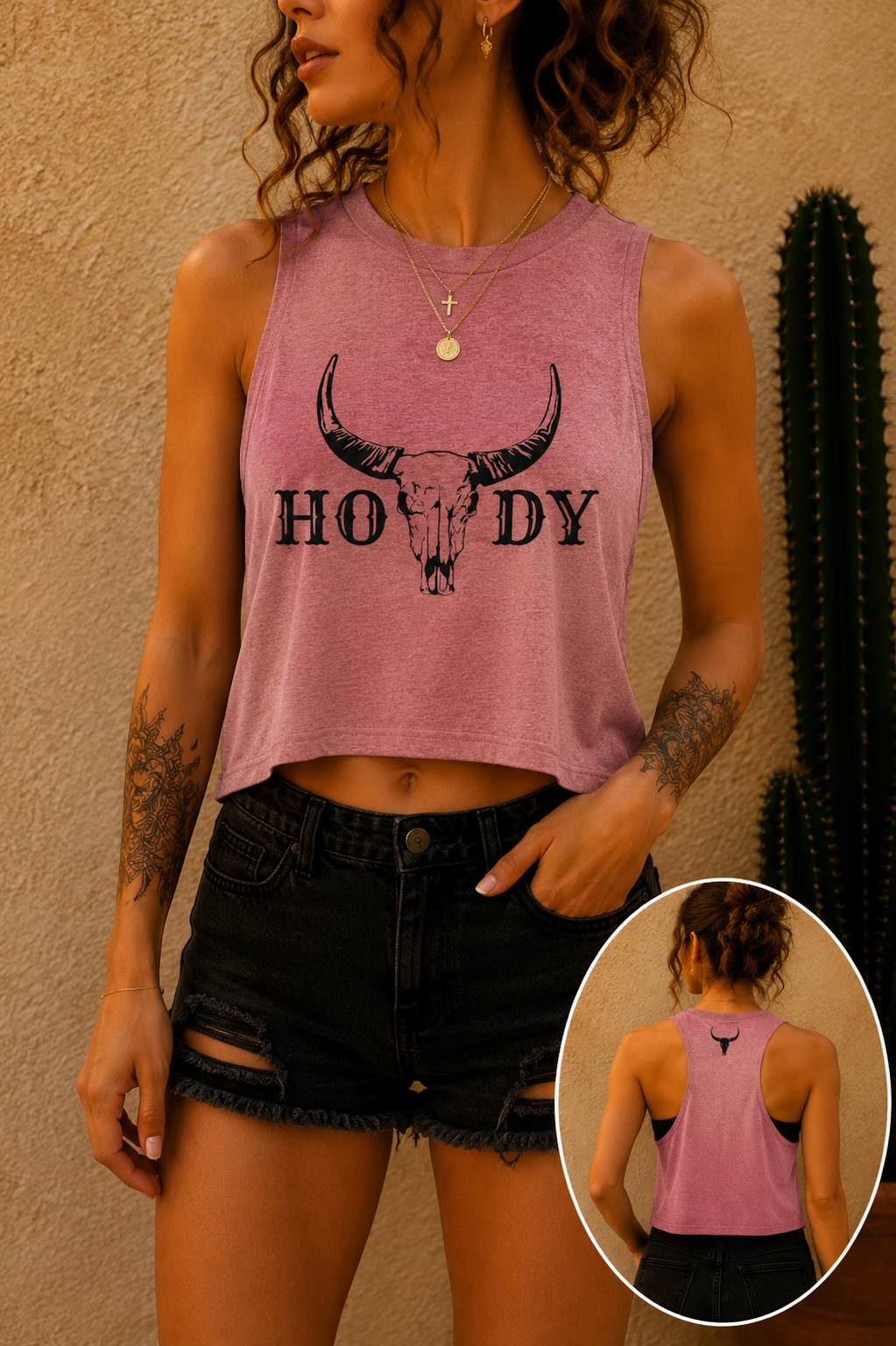 Cow Skull 'Howdy' Crop Top – Western Graphic Women's Tank