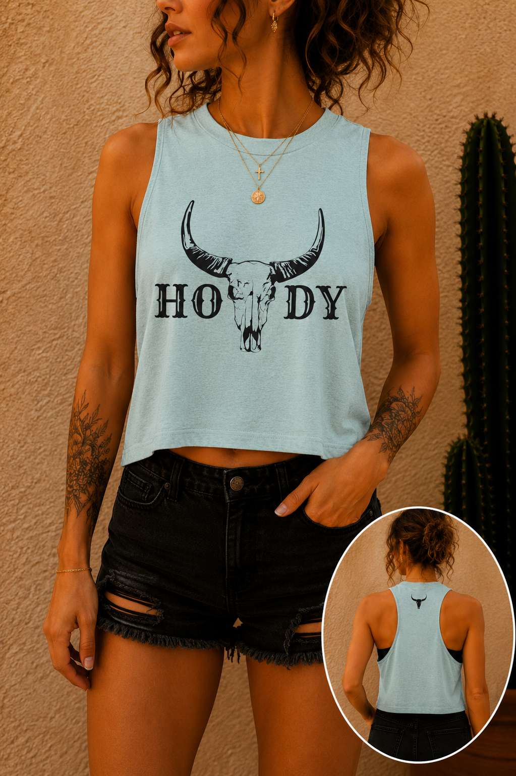 Cow Skull 'Howdy' Crop Top – Western Graphic Women's Tank