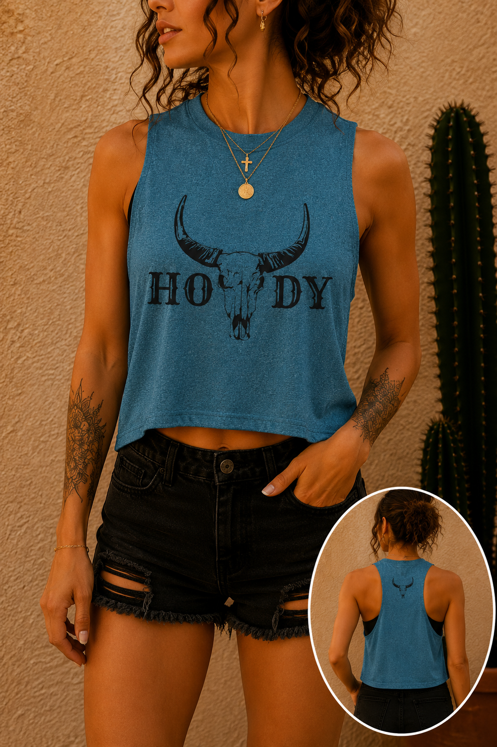 Cow Skull 'Howdy' Crop Top – Western Graphic Women's Tank